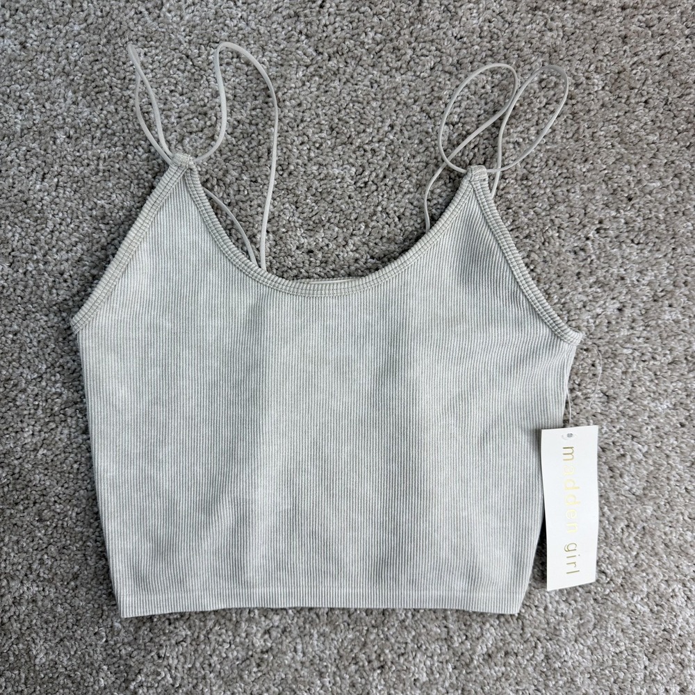 Madden Girl Tank Top Juniors L/XL Gray Cashmere Ribbed Knit Cropped Cami